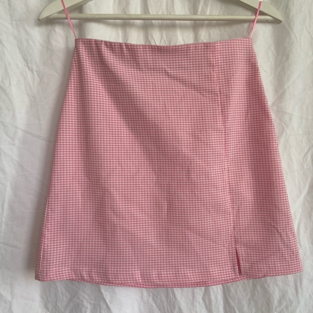 TOPSHOP pink mini single layered plaid skirt Size 4 NEW - Picture 3 of 12